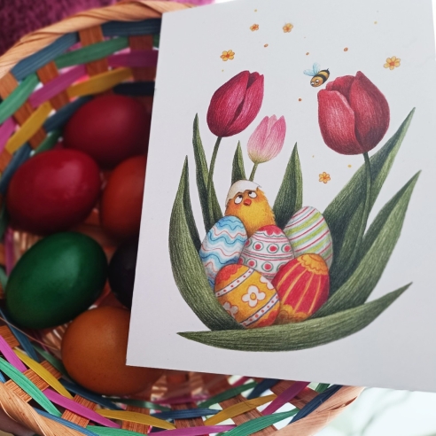 Grußkarte für Ostern - Bleistift-Illustration