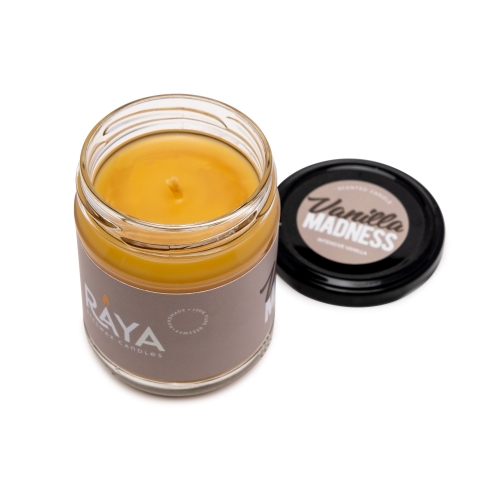 Vanilla Madness duftende natürliche Bienenwachskerze, Glas