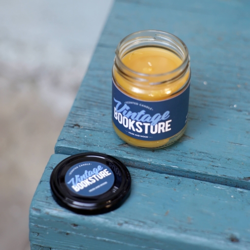 Vintage Bookstore scented natural beeswax candle, jar