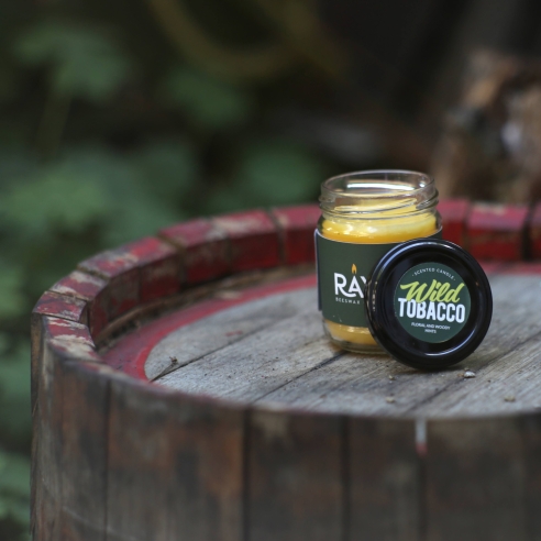 Wild Tobacco scented natural beeswax candle, jar