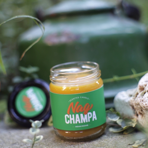 Nag Champa scented natural beeswax candle, jar