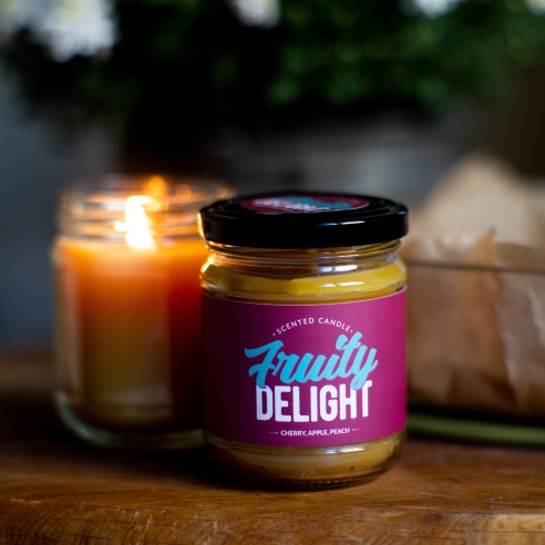 Cherry, apple, peach scented natural beeswax candle, jar