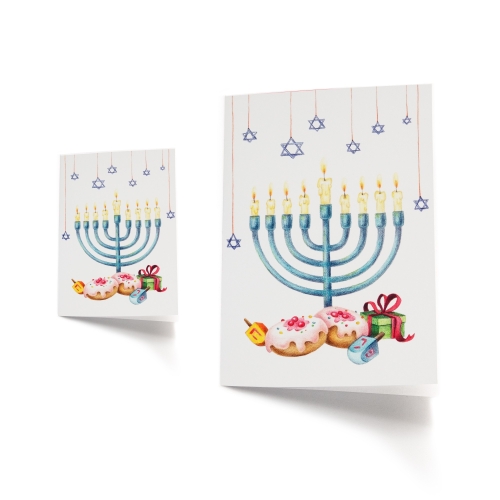 Hanukkah greeting card, menorah with candles - pencil illustration