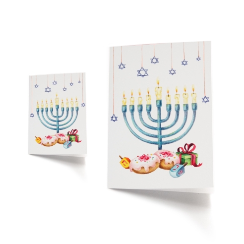 Hanukkah greeting card, menorah with candles - pencil illustration