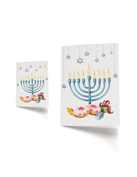 Hanukkah greeting card, menorah with candles - pencil illustration