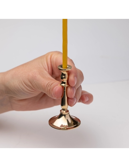 Gold-colored candlestick for thiny and slim tapper candles, conic, brass