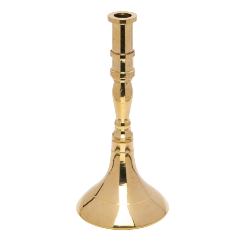 Small gold-colored candlestick for slim tapper candles, conic, brass