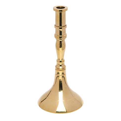 Small gold-colored candlestick for slim tapper candles, conic, brass