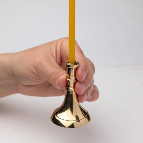 Small gold color candlestick for slim tapper candles, conic, brass, short-size