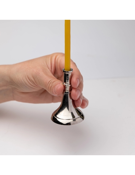 Versilberter Kerzenständer für schlanke Stumpenkerzen, konisch, Messing, kurze Größe