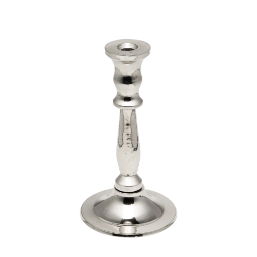 Silver-colored candlestick for thiny and slim tapper candles, conic, brass