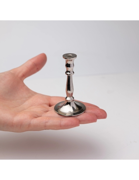 Silver-colored candlestick for thiny and slim tapper candles, conic, brass