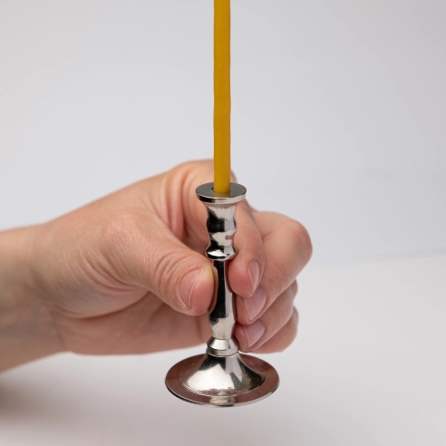 Silver-colored candlestick for thiny and slim tapper candles, conic, brass