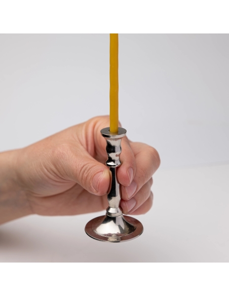 Silver-colored candlestick for thiny and slim tapper candles, conic, brass