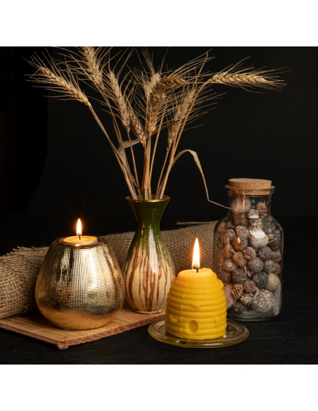 Natural Beeswax Large Candle - Bees Swarm, Knitted Hive