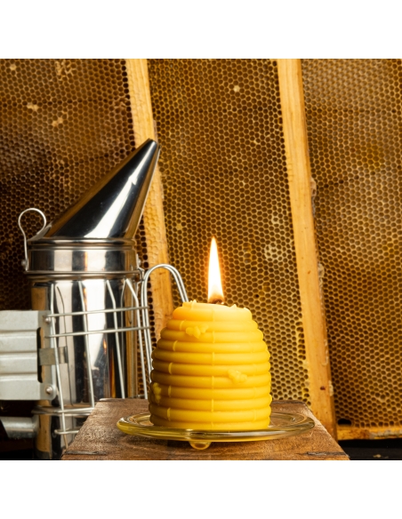 Natural Beeswax Large Candle - Bees Swarm, Knitted Hive