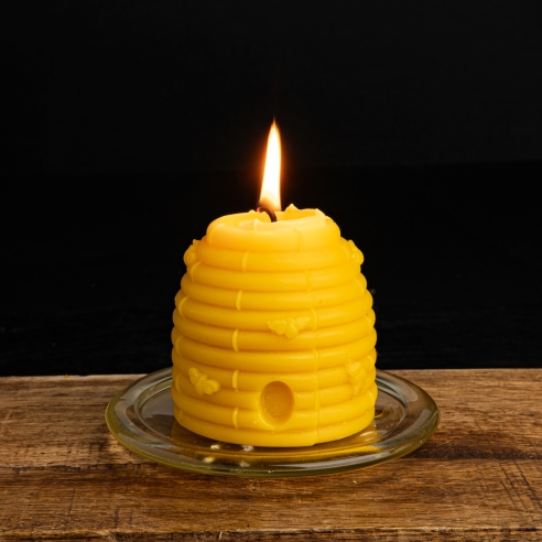 Natural Beeswax Large Candle - Bees Swarm, Knitted Hive