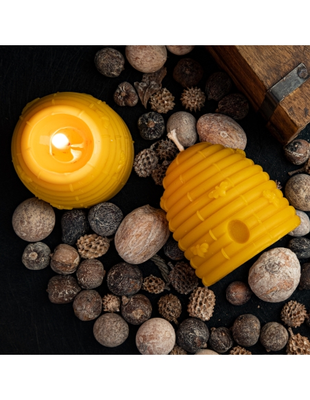 Natural Beeswax Large Candle - Bees Swarm, Knitted Hive