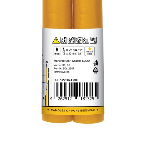 Classic taper candles of pure beeswax - 22 cm, 9"