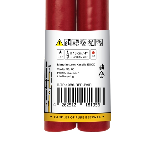 Classic taper candles of pure beeswax, red - 10 cm, 4"