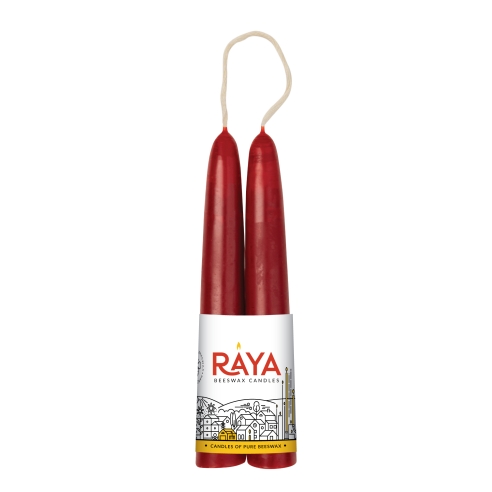 Classic taper candles of pure beeswax, red - 15 cm, 6"