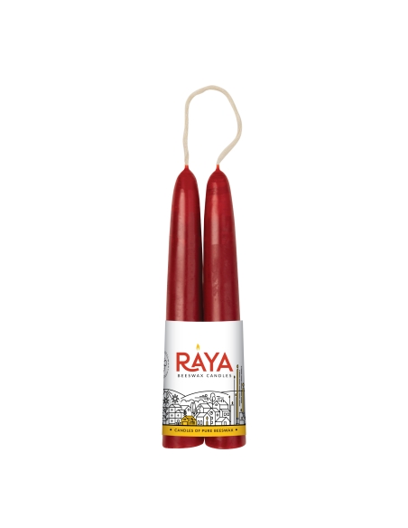 Classic taper candles of pure beeswax, red - 15 cm, 6"