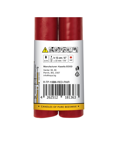 Classic taper candles of pure beeswax, red - 15 cm, 6"