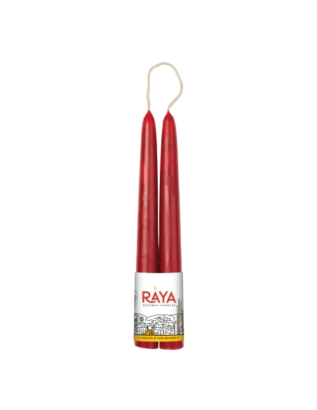 Classic taper candles of pure beeswax, red - 22 cm, 9"