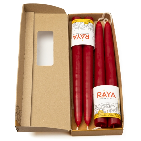 Classic taper candles of pure beeswax, red - 22 cm, 9"
