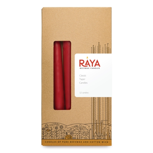 Classic taper candles of pure beeswax, red - 22 cm, 9"