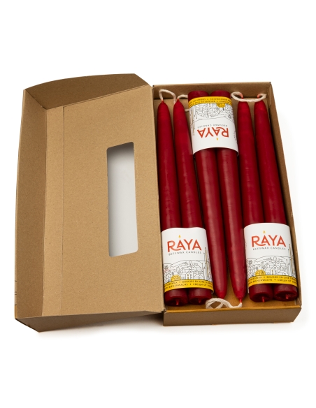 Classic taper candles of pure beeswax, red - 22 cm, 9"