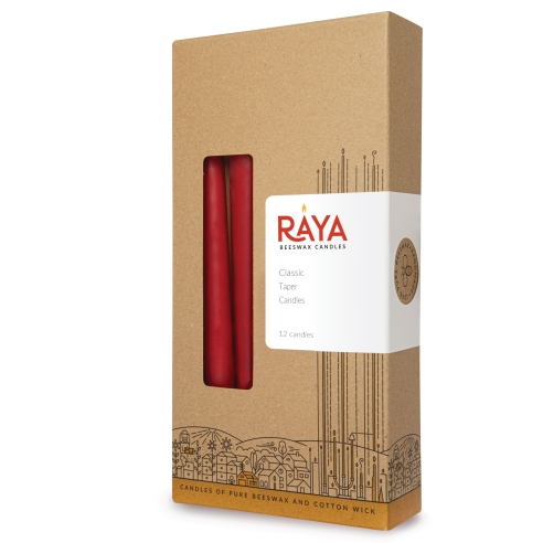 Classic taper candles of pure beeswax, red - 22 cm, 9"