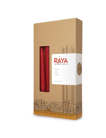 Classic taper candles of pure beeswax, red - 22 cm, 9"