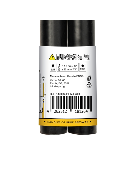 Classic taper candles of pure beeswax, black- 15 cm, 6"
