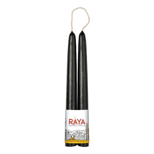 Classic taper candles of pure beeswax, black - 22 cm, 9"