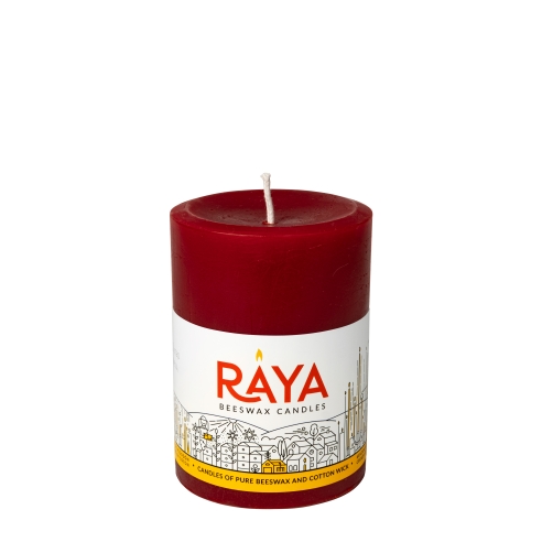 Round Pure Beeswax Pillar Candle, red - 4", 10 cm