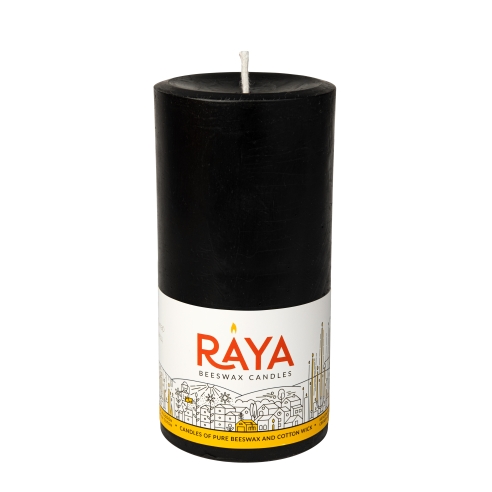 Round Pure Beeswax Pillar Candle, black - 4", 15 cm
