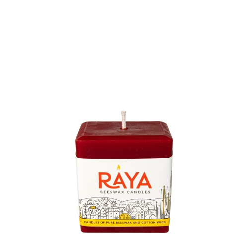 Square Pure Beeswax Pillar Candle, red - 3", 8 cm