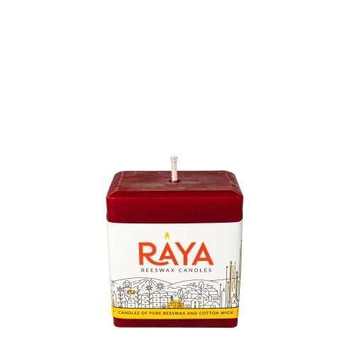 Square Pure Beeswax Pillar Candle, red - 3", 8 cm