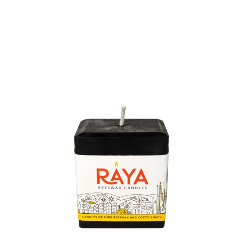 Square Pure Beeswax Pillar Candle, black - 3", 8 cm