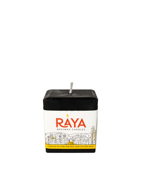 Square Pure Beeswax Pillar Candle, black - 3", 8 cm