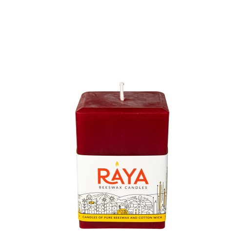 Square Pure Beeswax Pillar Candle, red - 4", 10 cm