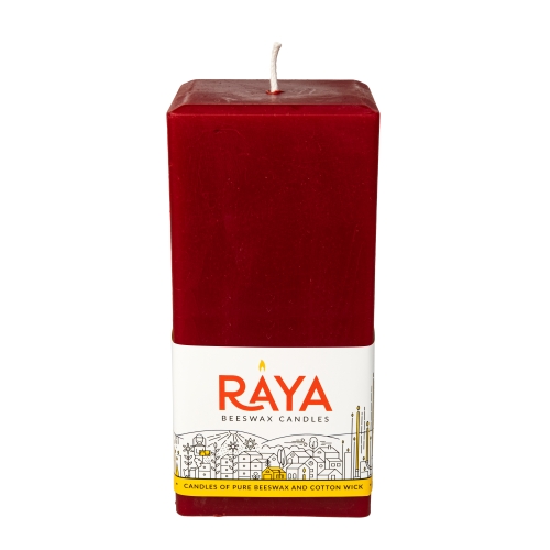 Square Pure Beeswax Pillar Candle, red - 6", 15 cm
