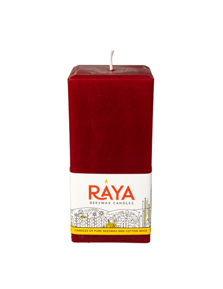 Square Pure Beeswax Pillar Candle, red - 6", 15 cm