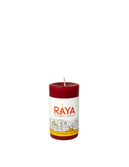 Small round pure beeswax pillar candle, red - 3", 8 cm