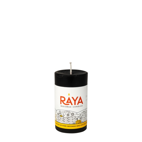 Small round pure beeswax pillar candle, black - 3", 8 cm