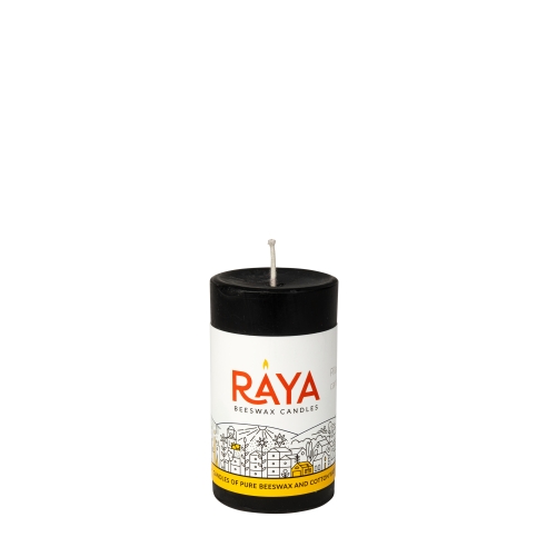Small round pure beeswax pillar candle, black - 3", 8 cm
