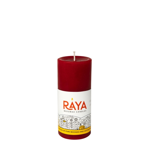 Small round pure beeswax pillar candle, red - 4", 10 cm