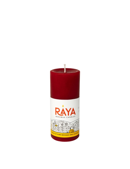 Small round pure beeswax pillar candle, red - 4", 10 cm