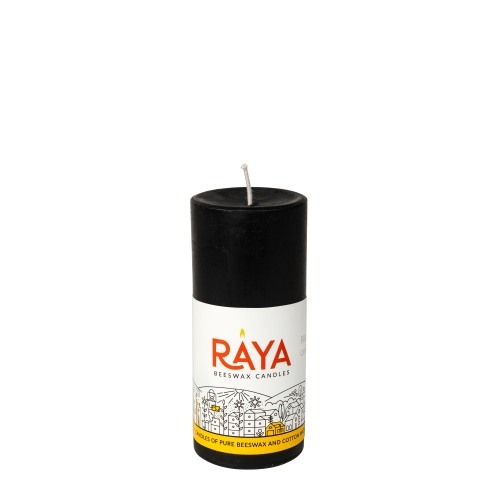 Small round pure beeswax pillar candle, black - 4", 10 cm